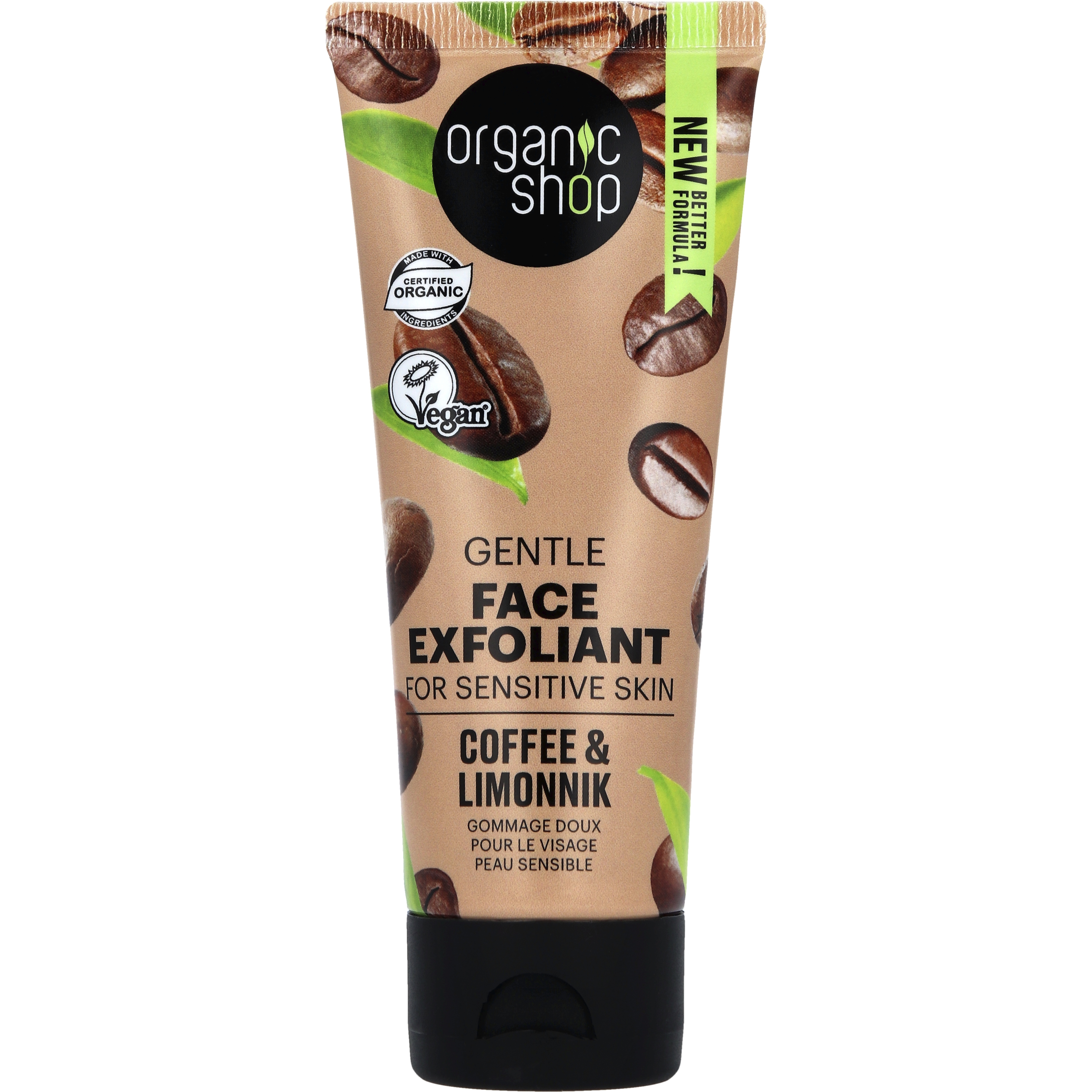 ORGANIC SHOP GENTLE FACE EXFOLIANT FOR SENSITIVE SKIN COFFEE   LIMONNIK