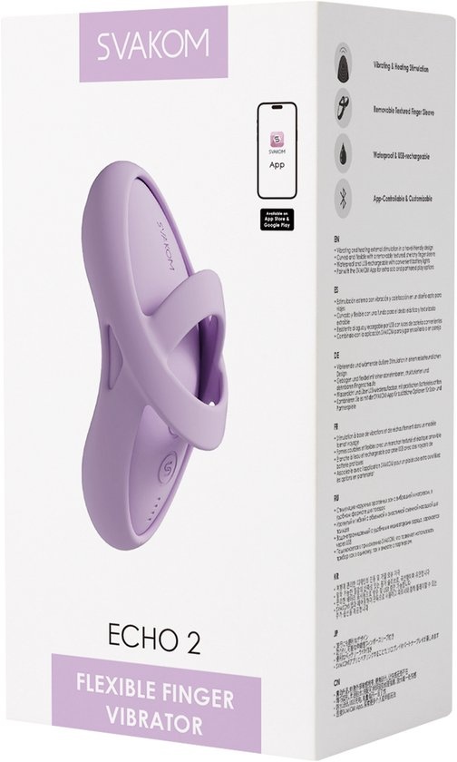 SVAKOM ECHO 2 FLEXIBELE VINGER VIBRATOR APP BESTURING ROZE LILA