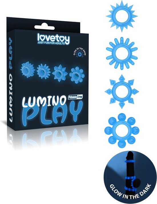 LOVETOY LUMINO  PLAY COCK RING SET VAN 4 GLOW IN THE DARK