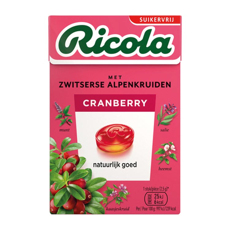 RICOLA PASTILLES CRANBERRY SUIKERVRIJ