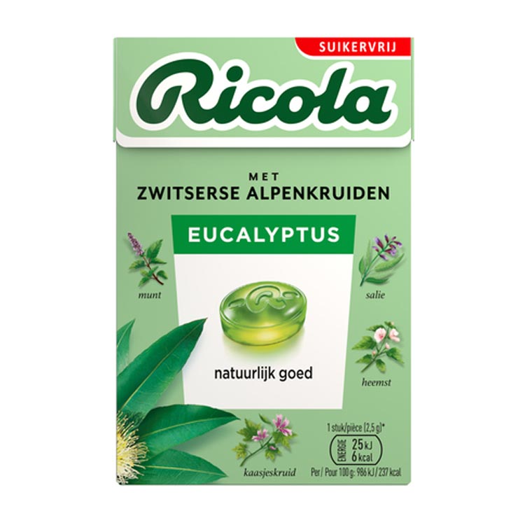RICOLA PASTILLES EUCALYPTUS SUIKERVRIJ