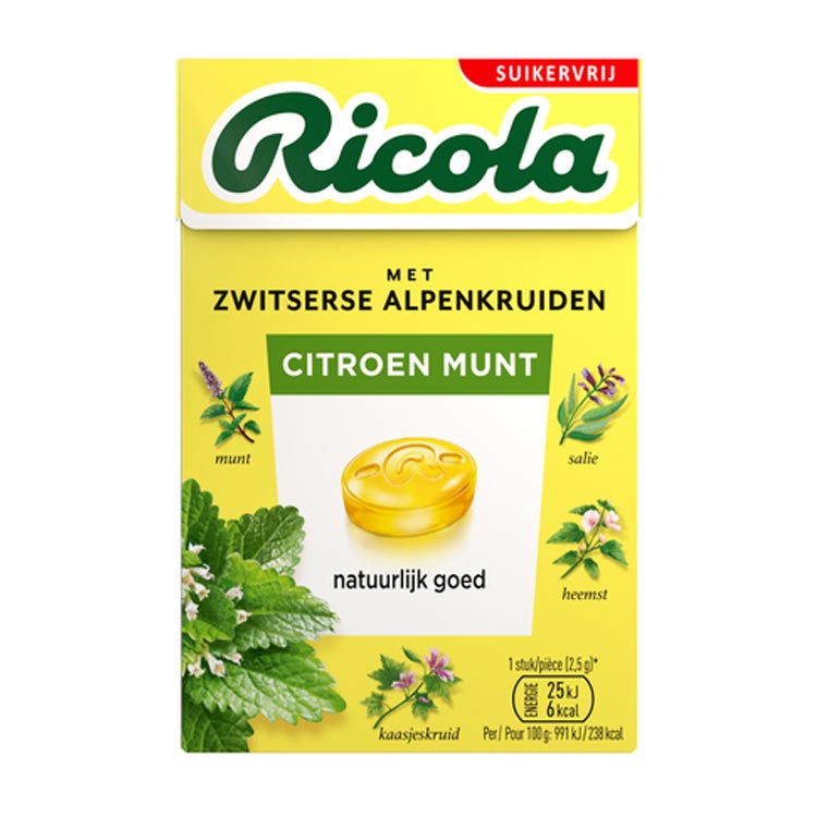 RICOLA PASTILLES CITROEN MUNT SUIKERVRIJ