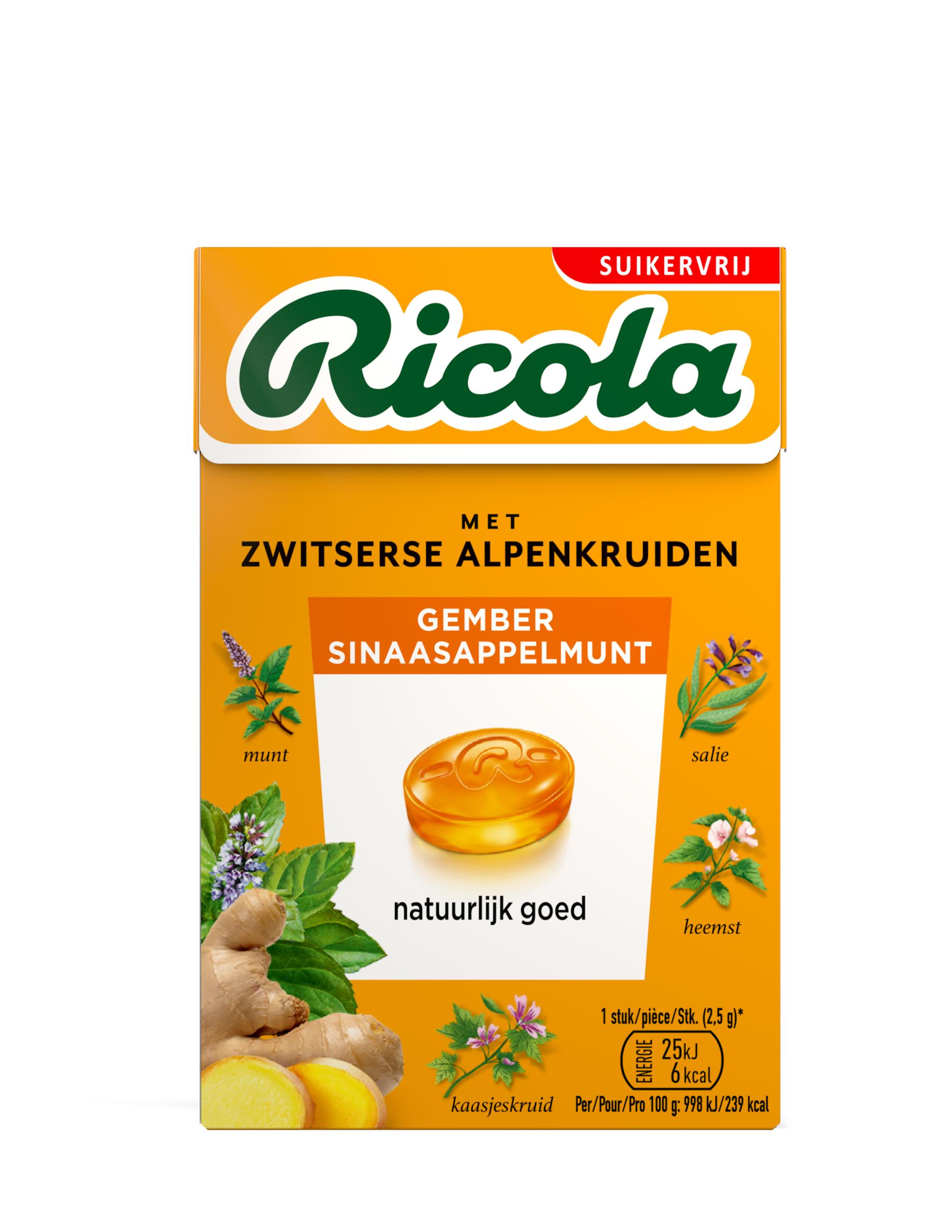RICOLA PASTILLES GEMBER SINAASAPPELMUNT SUIKERVRIJ