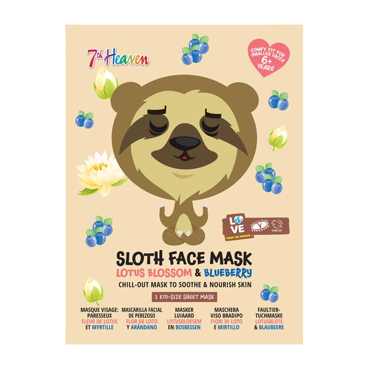 MONTAGNE 7th HEAVEN SLOTH FACE MASK LOTUS BLOSSOM   BLUEBERRY
