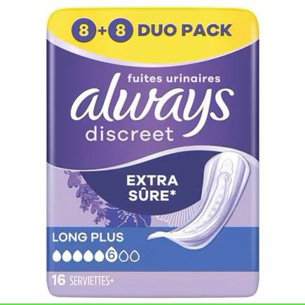ALWAYS DISCREET VOOR URINEVERLIES LONG PLUS VP