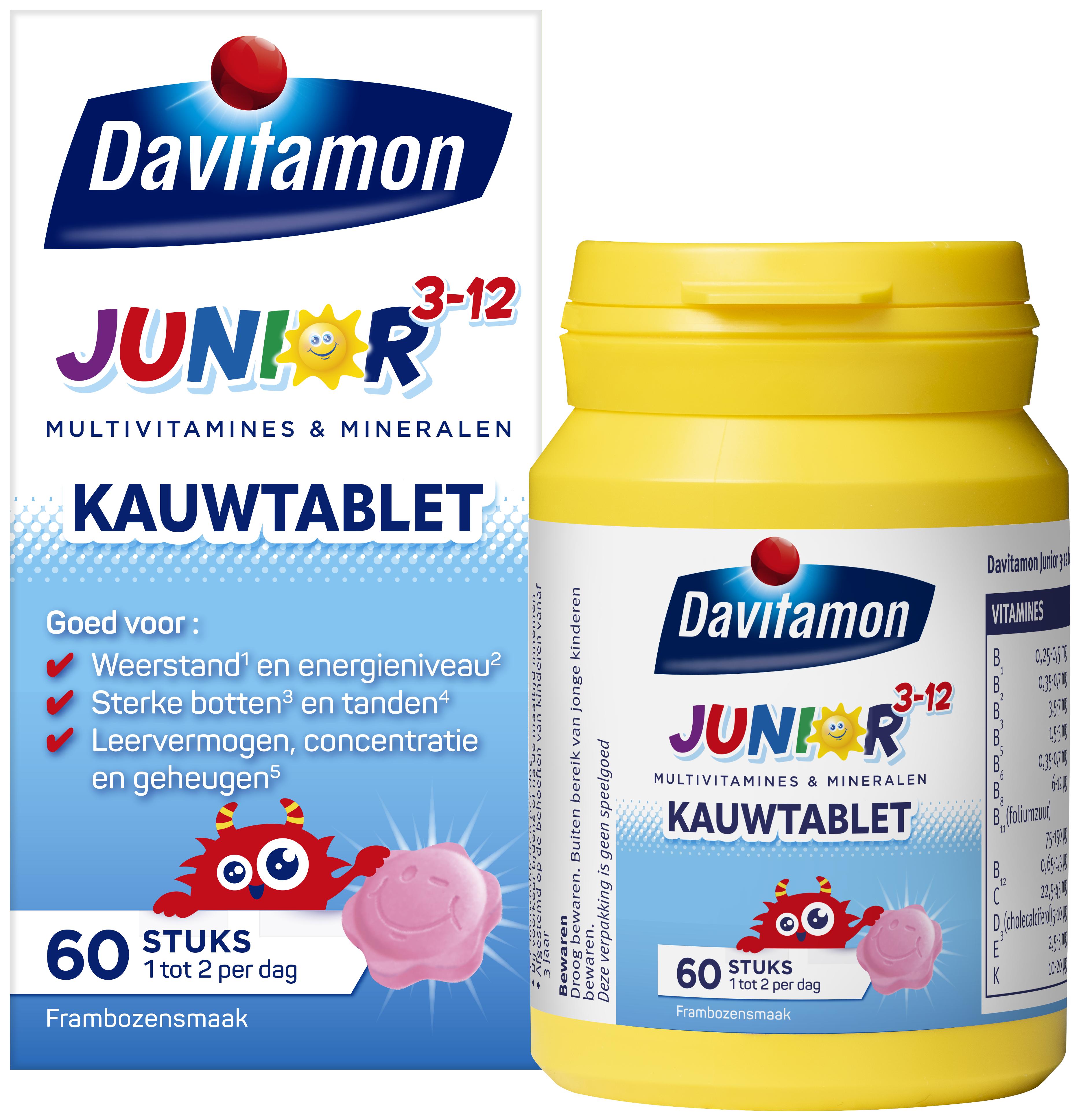 DAVITAMON JUNIOR 3  FRAMBOOS KAUWTABLETTEN