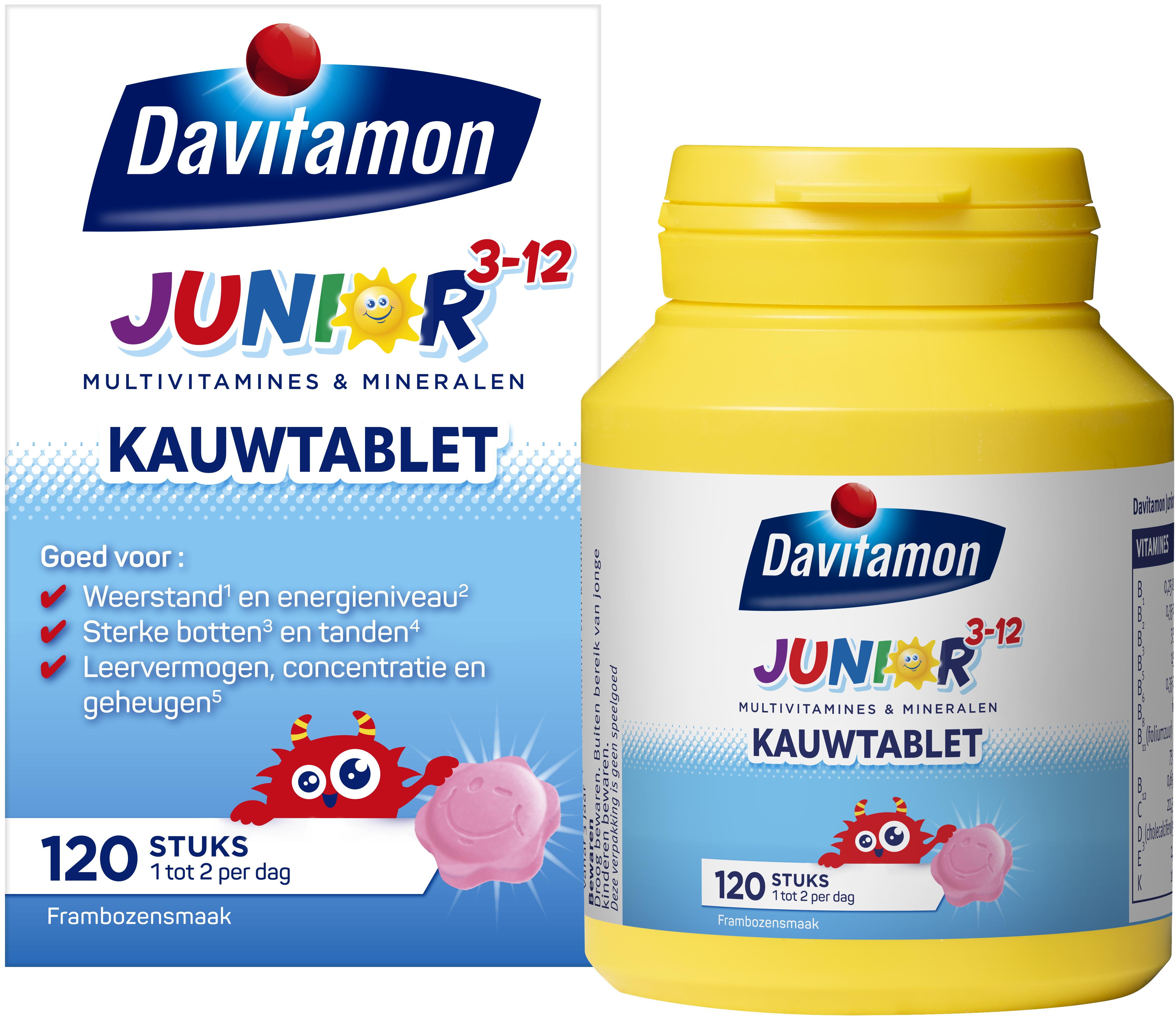 DAVITAMON JUNIOR 3  FRAMBOOS KAUWTABLETTEN