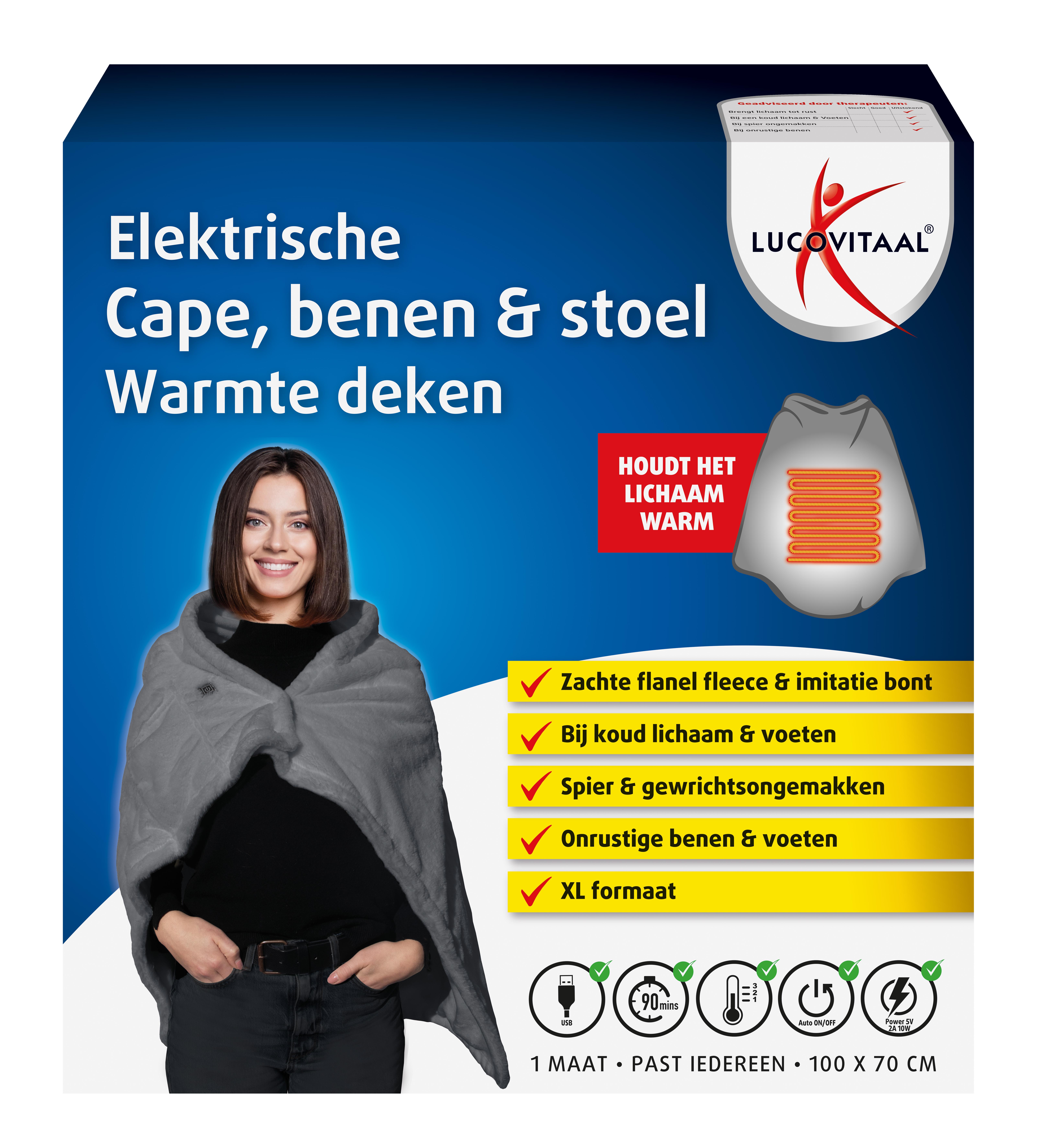 LUCOVITAAL ELEKTRISCHE CAPE, BENEN   STOEL WARMTE DEKEN