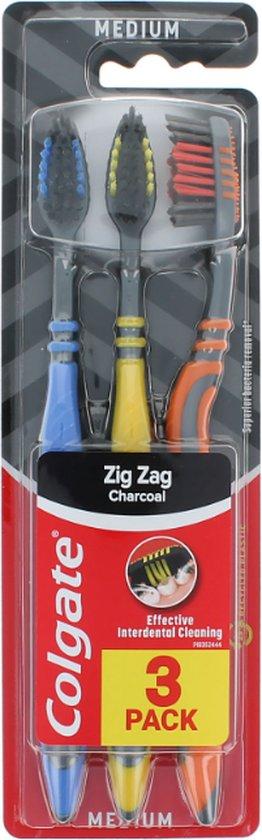 COLGATE TANDENBORSTEL ZIGZAG CHARCOAL MEDIUM 3-PACK